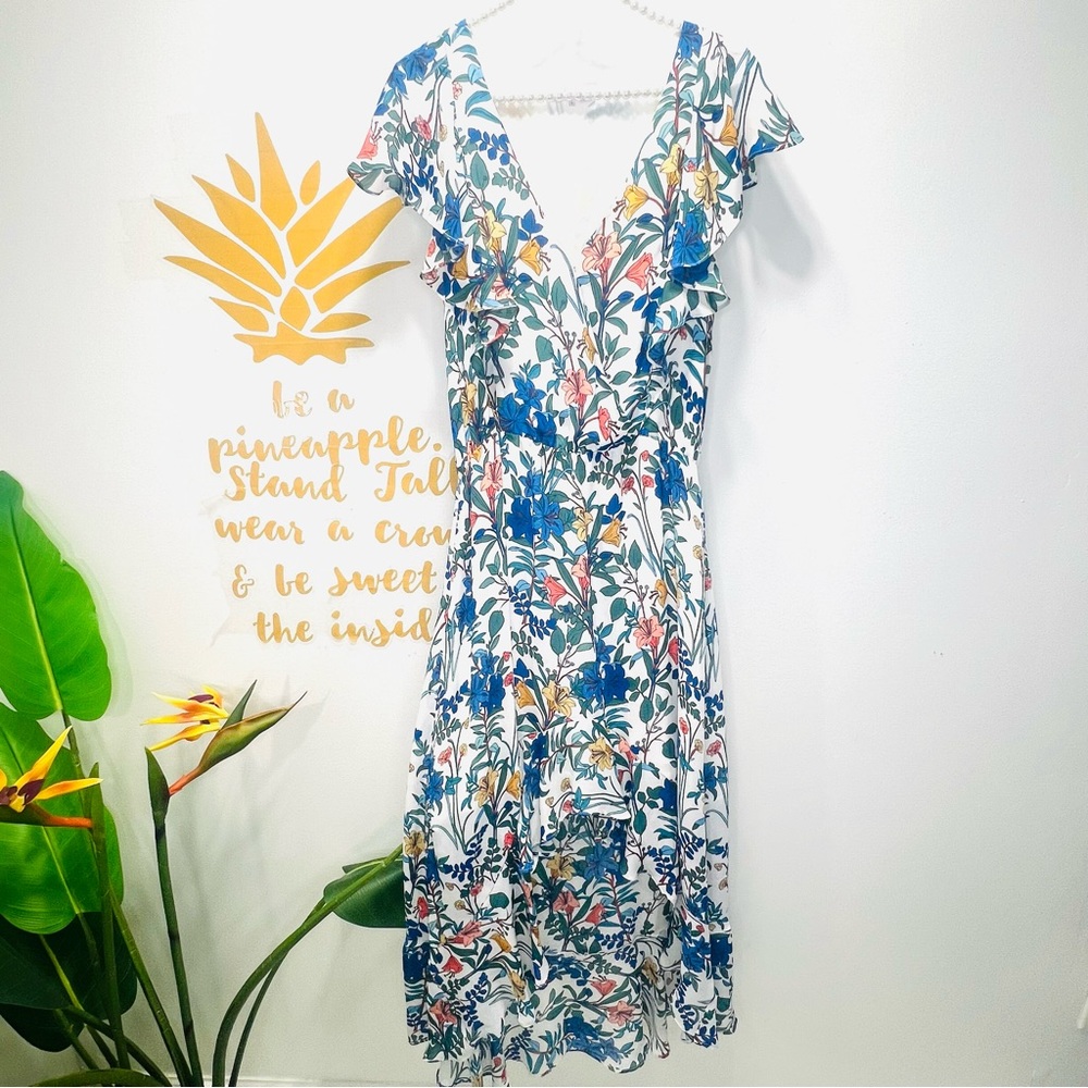 PARKER Blue Floral Lilly High Low Ruffle Dress Short Sleeve Flowy Dress Sz Small - Picture 15 of 15